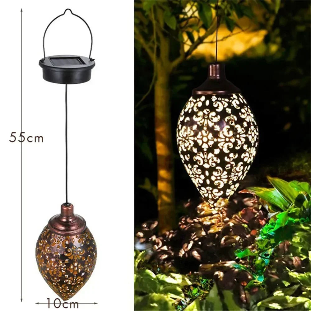 Outdoor Water Drop Shaped Solar Projection Light Waterproof Hollowed-out for Garden Patio Stair Fence Street Landscape Balcony