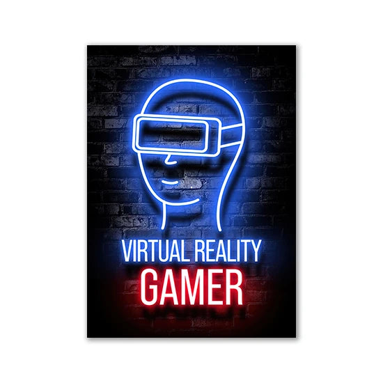 Motivational Neon Effect Game Slogan Pictures Flat Printed on Canvas Wall Posters and Paintings for Game Room Decor Gamers’ Gift