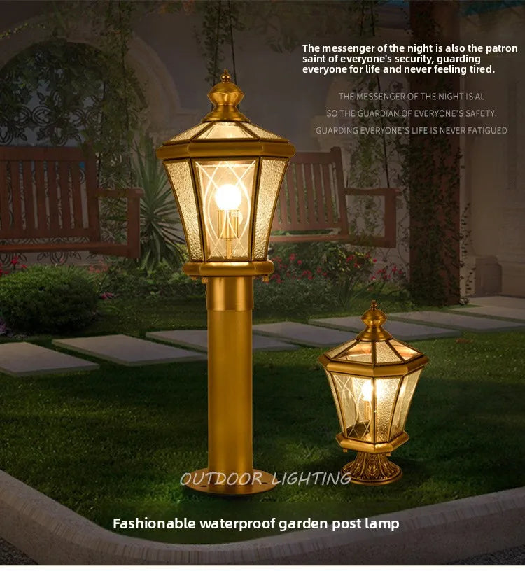 European Style Outdoor Waterproof Lawn Brass Lighting Retro Garden Villa Wall Light Engineering Landscape Courtyard E27 Fixture