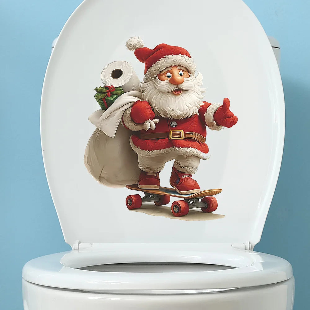Merry Christmas Santa Toilet Stickers - Removable PVC For Bedroom Living Room Bathroom Decoration Toilet Decal