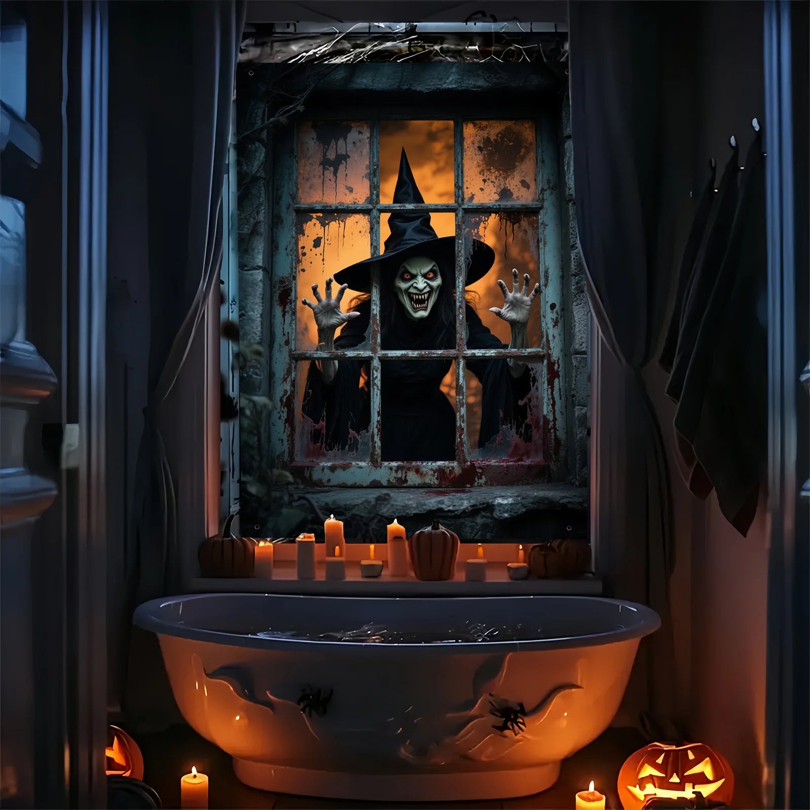 1pcs Halloween Party Banner - Durable Polyester Indoor and Outdoor Decorations Designed By The Terrifying Witch for Halloween