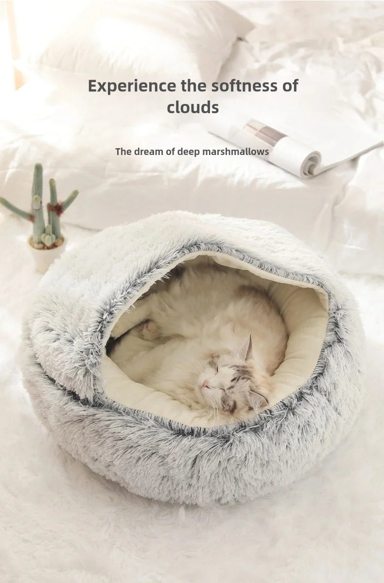 Autumn and Winter soft plush pet bed and pet bed Winter warm and cold plush comforter nest Shell cat nest semi-enclosed cat nest