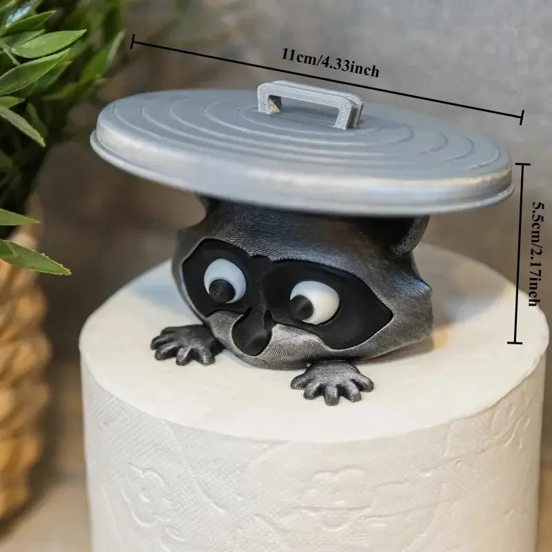1Pc Adorable 3D Printed Raccoon Toilet Roll Paper Holder White Plastic Playful Bathroom Decor Tissue Holder with Lid Decoration
