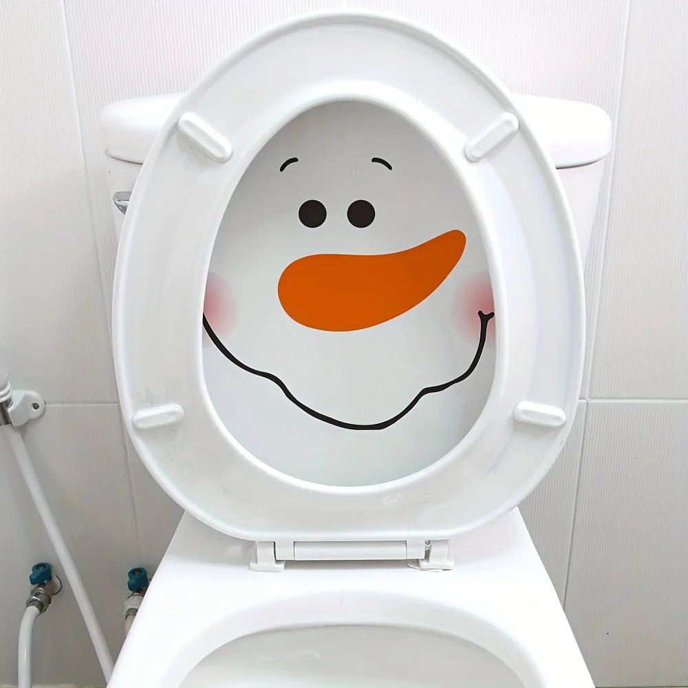 1pc Christmas Snowman Toilet Lid Decal - Waterproof, Removable PVC Sticker with Cheerful Smiling Snowman Design