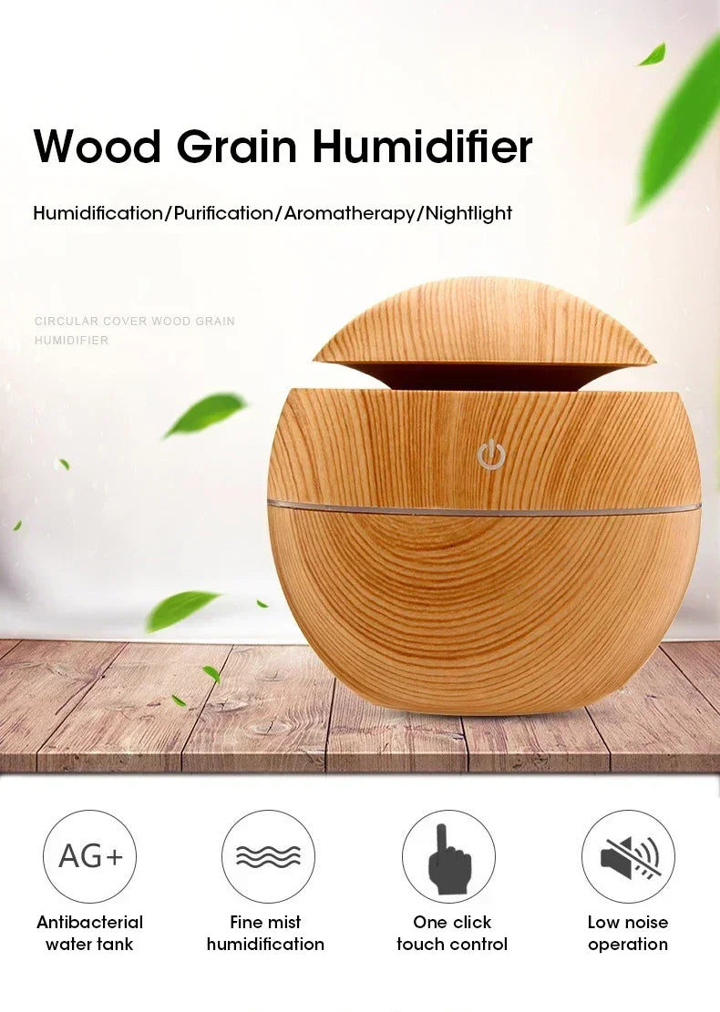 Mini Woodgrain Ultrasonic Humidifier USB Essential Oil Diffuser Portable Desktop Aromatherapy Air Humidifier for Home Office Use