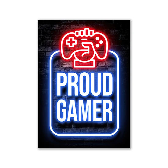 Motivational Neon Effect Game Slogan Pictures Flat Printed on Canvas Wall Posters and Paintings for Game Room Decor Gamers’ Gift