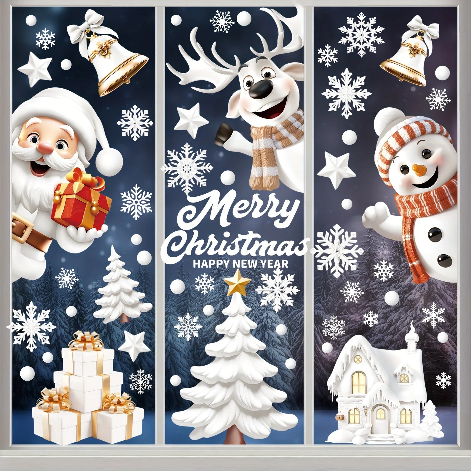 146-Piece Double-Sided Christmas Window Cling Set - Festive Reusable PVC Decorations with Santa, Snowman, Reindeer