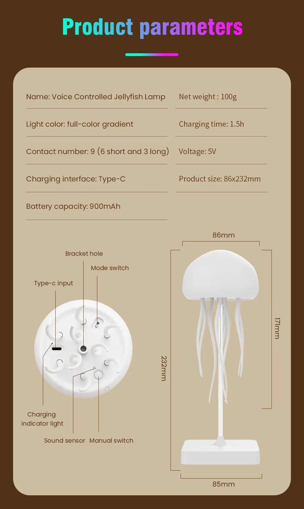 Jellyfish Cartoon LED Nihgt Light Voice Control Gradient Cute Rotating Jellyfish Hanging Bedside Lamp RGB Table Lamps Room Decor