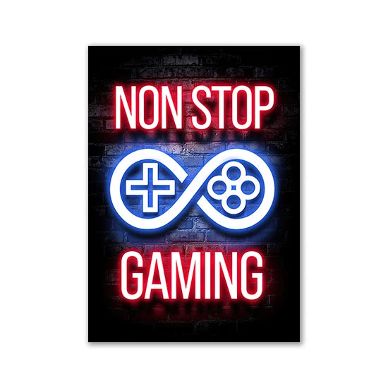 Motivational Neon Effect Game Slogan Pictures Flat Printed on Canvas Wall Posters and Paintings for Game Room Decor Gamers’ Gift