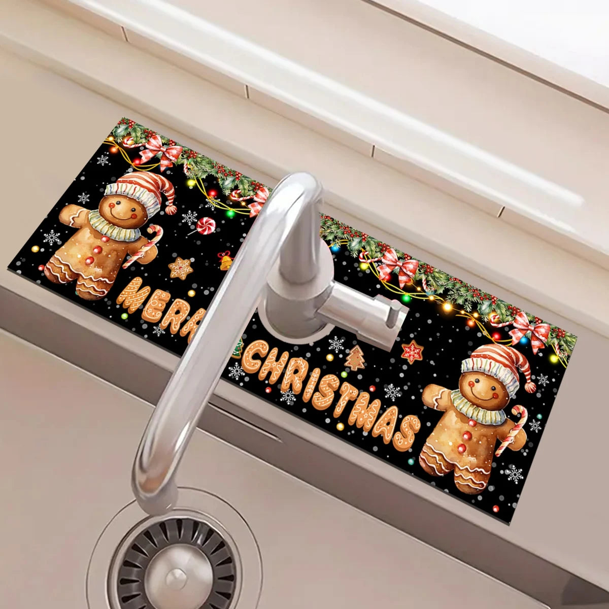 Christmas Kitchen Diatomaceous Earth Mat, Faucet Absorbent Mat Home Bathroom Kitchen Countertop Accessories Christmas Decor 2024