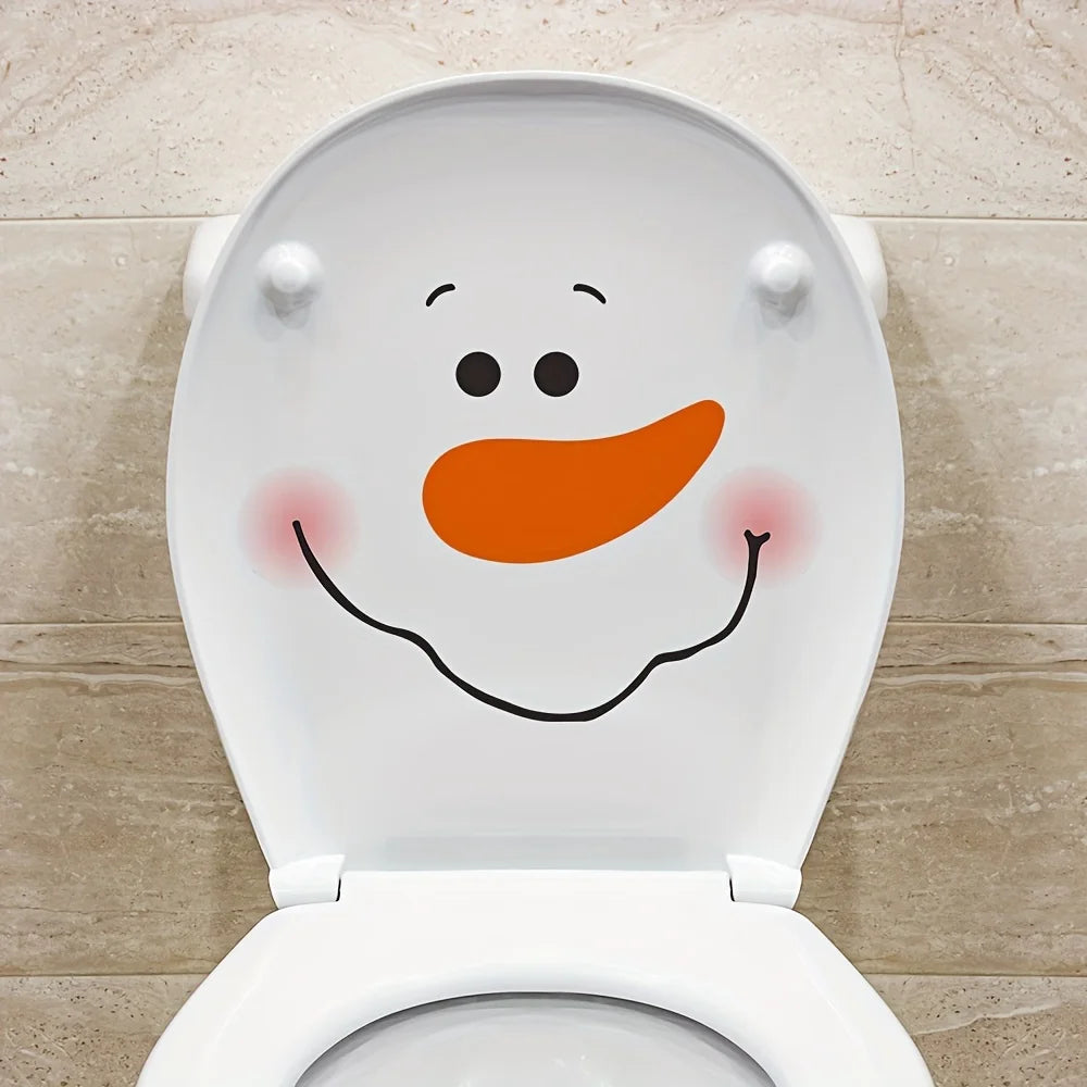 1pc Christmas Snowman Toilet Lid Decal - Waterproof, Removable PVC Sticker with Cheerful Smiling Snowman Design