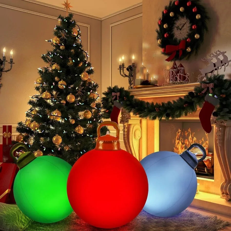 3 Pcs Outdoor Light Up Christmas Ball Decorations Large Christmas Inflatable PVC Decorated Balls with Light 24 Inch18 Inc