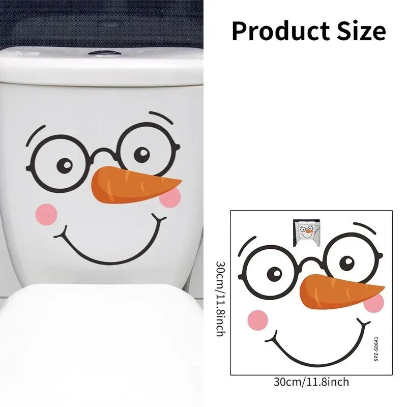 Snowman Christmas Toilet Stickers PVC Self-adhesive Waterproof 5 Types Wall Sticker Bathroom Decals Mural for Xmas Decoration