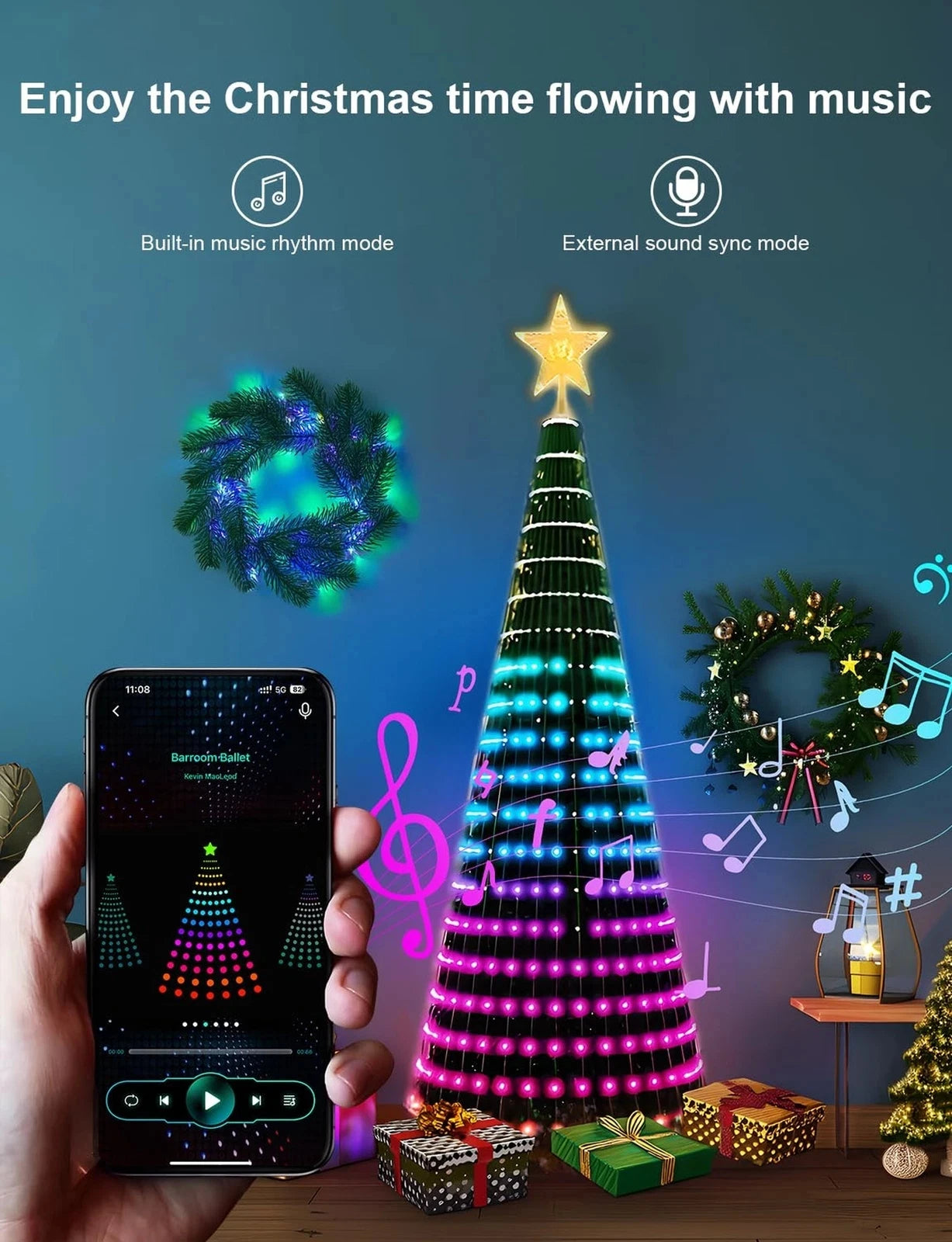 1.8/2.1M Smart RGB Fairy String Light Christmas Tree Light Bluetooth APP Control For Xmas tree Garland Decoration Festive Light