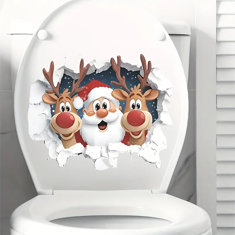 1PC Santa Claus Christmas Design Toilet Stickers Waterproof for Toilets and Bathrooms DIY Glass Window Universal Vinyl Decals