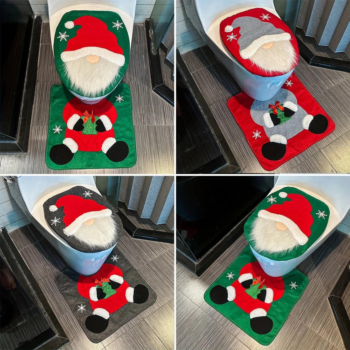 Christmas Santa Gnome Toilet Cover Set, Festive Bathroom Decor. Perfect Holiday Home Gift & Accessories.