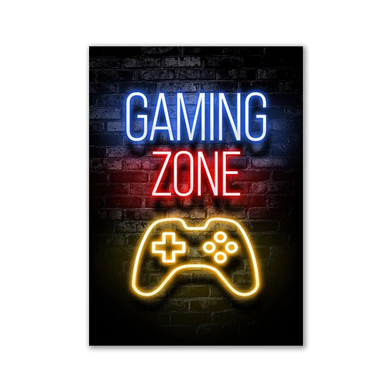 Motivational Neon Effect Game Slogan Pictures Flat Printed on Canvas Wall Posters and Paintings for Game Room Decor Gamers’ Gift