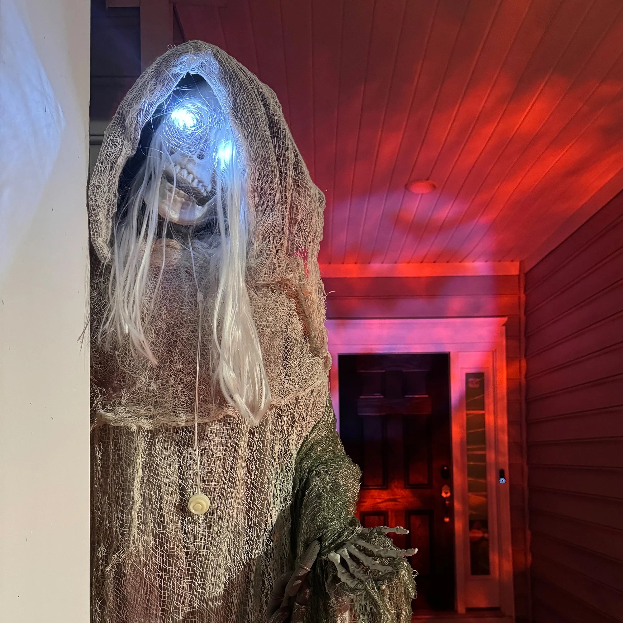 72-Inch Outdoor Halloween Decorations Skeleton Witch, Life Size Animated Scare Prop