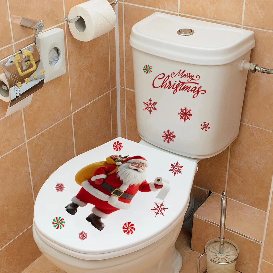 Merry Christmas Santa Toilet Stickers - Removable PVC For Bedroom Living Room Bathroom Decoration Toilet Decal