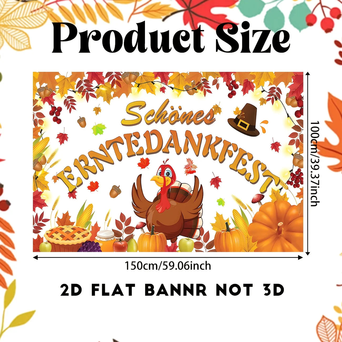 2D Flat Banner Fall Thanksgiving Decorations Happy Thanksgiving Day Hanging Banner Glücklicher Erntedankfest Banner Turkey Pumpk