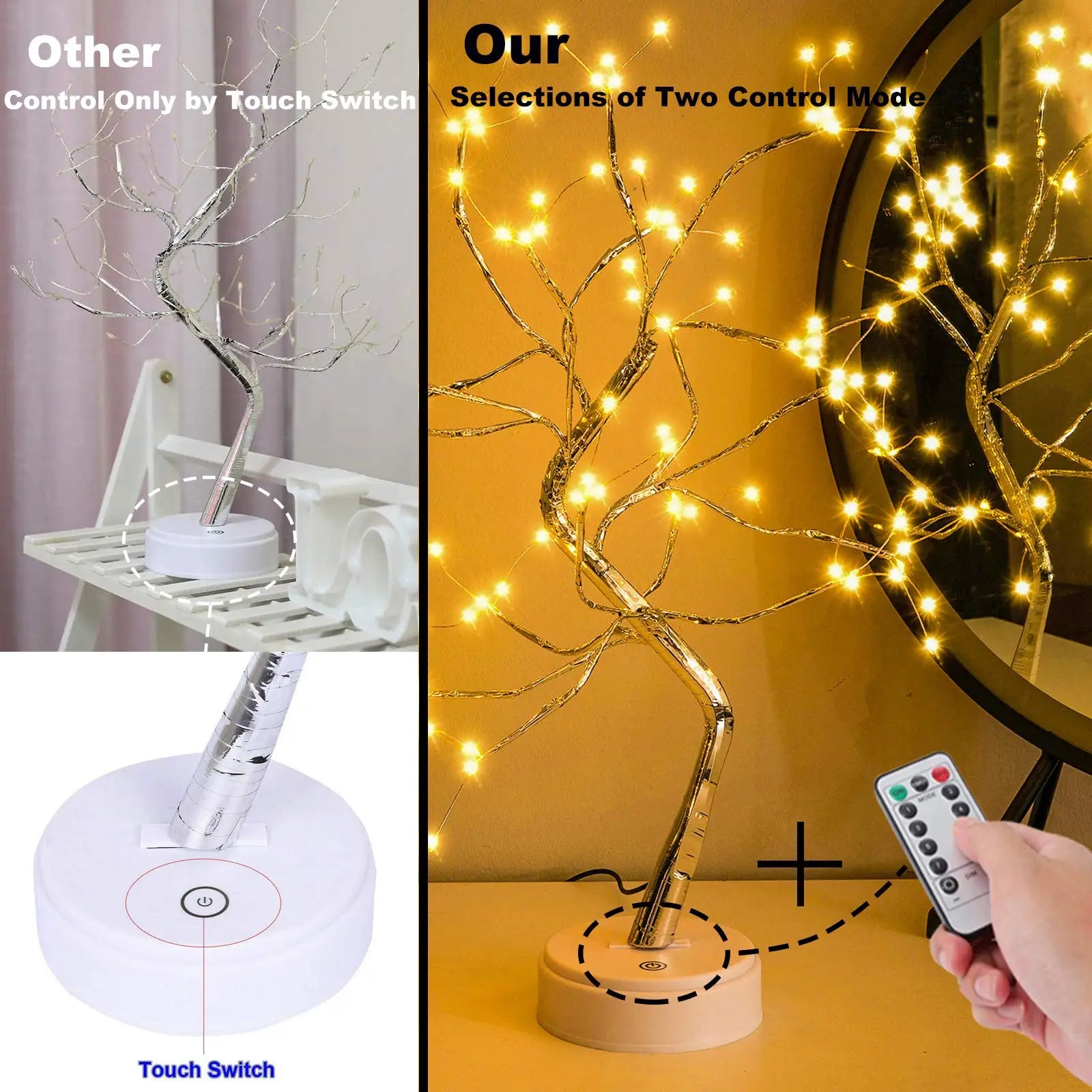 108LED Fairy Sparkly Tree Table Lamp Remote Control USB&3AA Powered DIY Bonsai Artificial Tree Light Bedroom Desktop Night Light