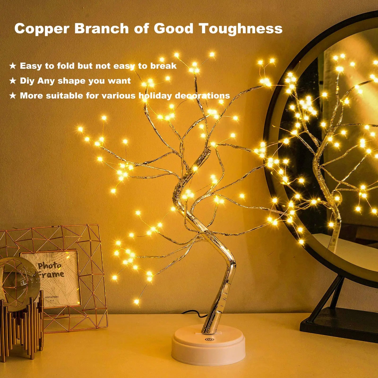 108LED Fairy Sparkly Tree Table Lamp Remote Control USB&3AA Powered DIY Bonsai Artificial Tree Light Bedroom Desktop Night Light