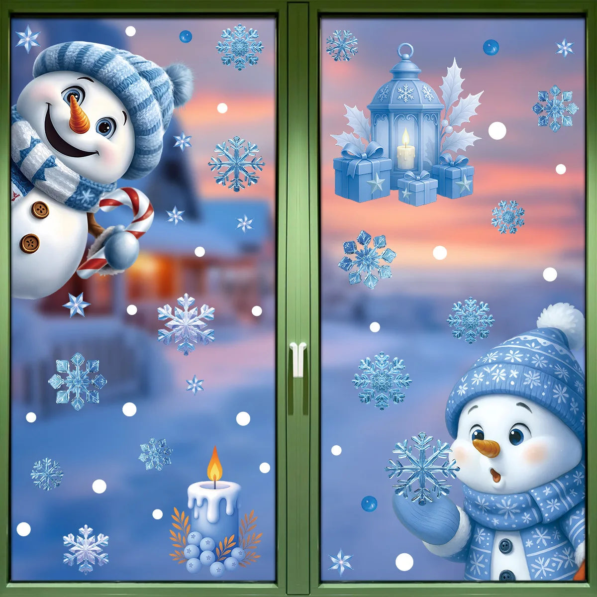 Christmas Decorative Window Stickers Cartoon Santa Snowmen Bells Static Glass Christmas  Decorations for Holiday Party Xmas