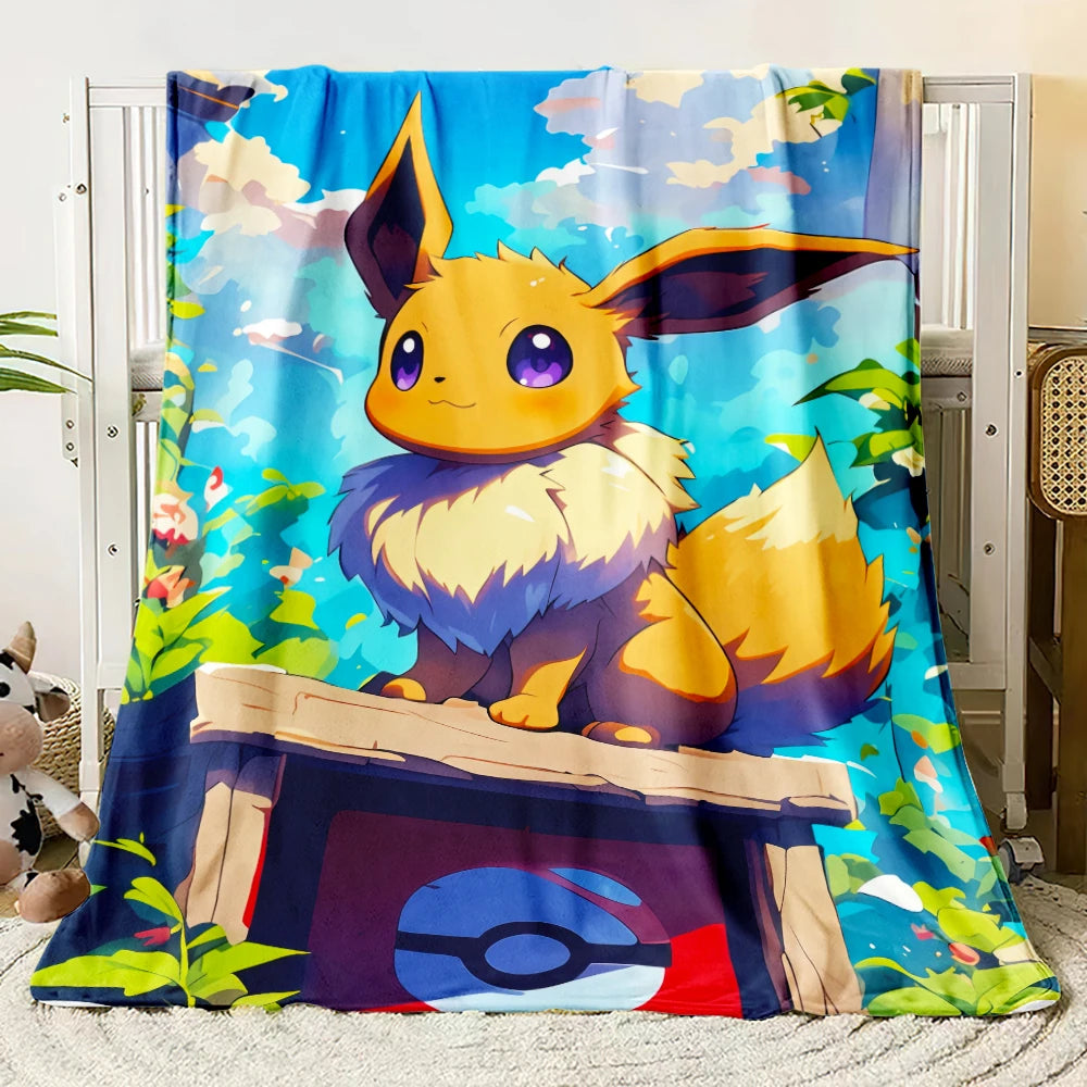 Pok É Mon Themed Printed Flannel Blanket for Bedrooms, Living Rooms, Sofas Blankets, Offices, Lunch Breaks, Picnics, Etc