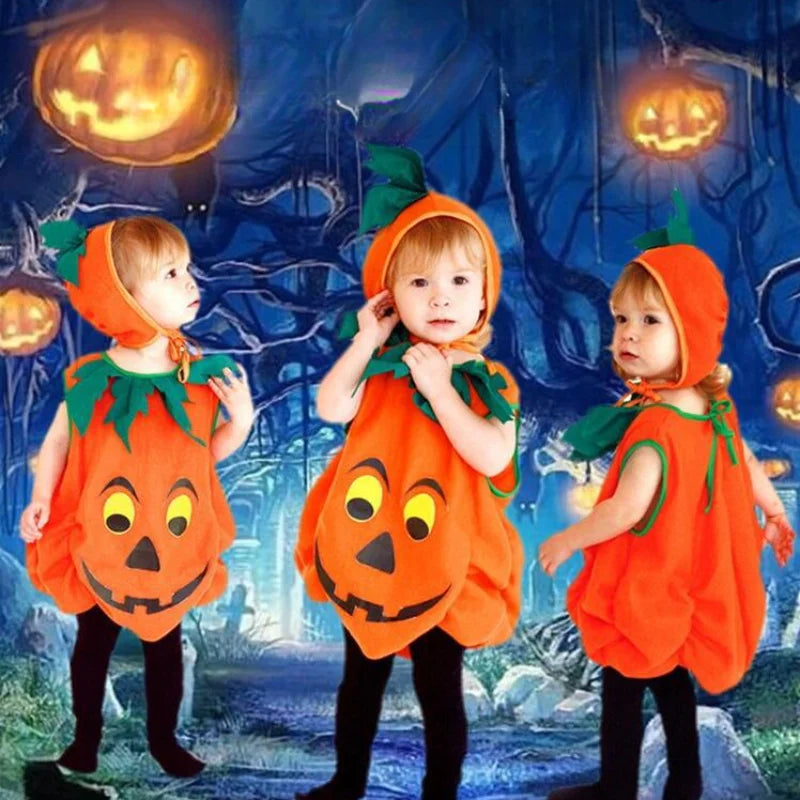 2025 Kids Halloween Party Costume Pumpkin Romper with Hat Shoes Toddler One-Piece Boy Girl Baby Jumpsuit Cosplay Clothing Set