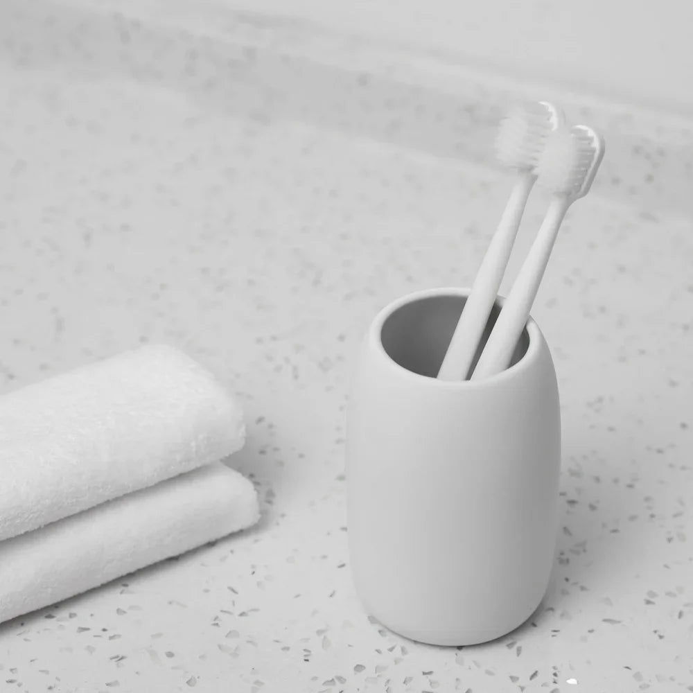 Ceramic Stoneware 3-Piece Bath Accessories Set Soap Pump Dispenser Tumbler Accessory Tray Modern Bathroom Organizer