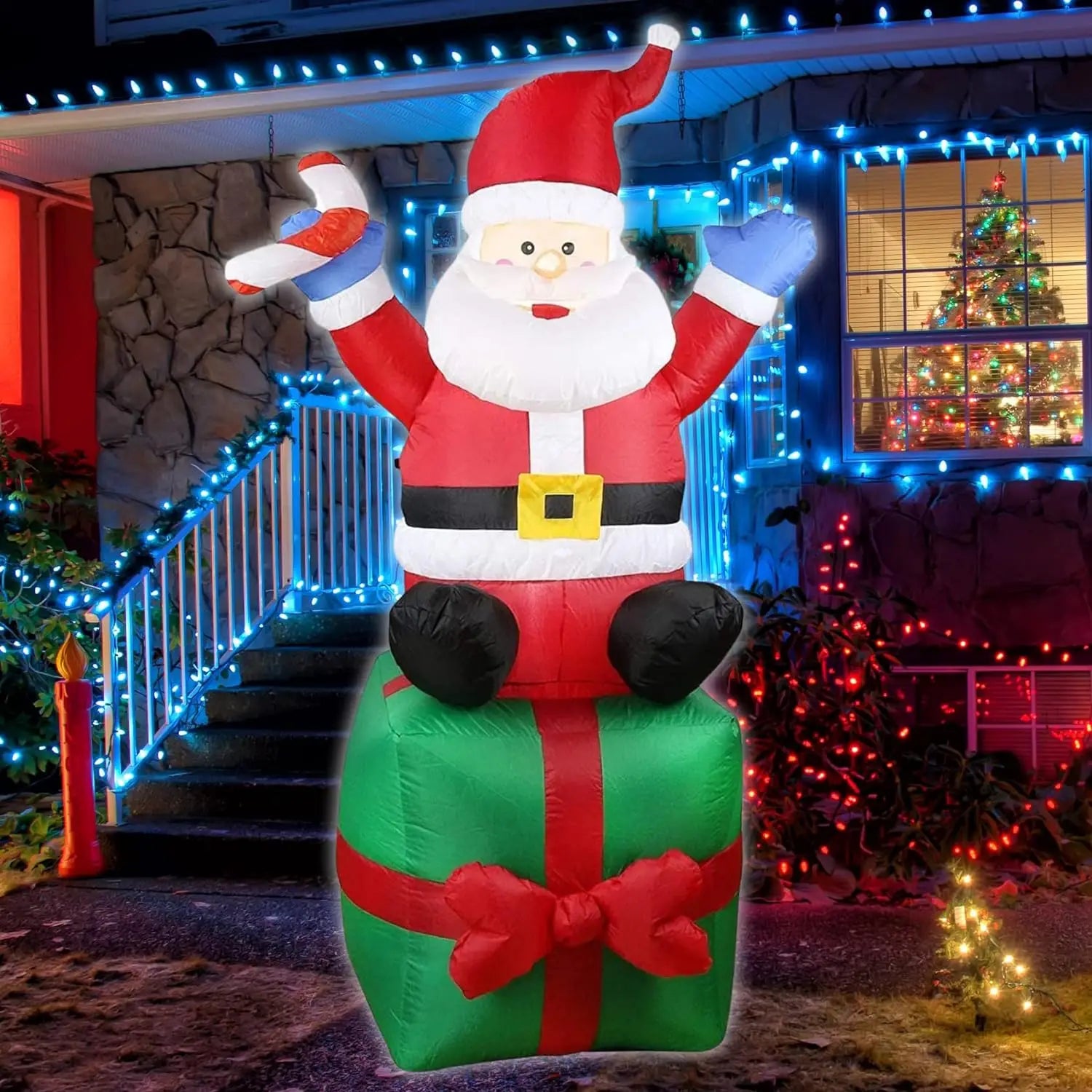 Christmas Inflatable Decoration Toy Built-in LED Lights Inflatable Model Ornament Xmas Party New Year Garden Indoor Outdoor Deco