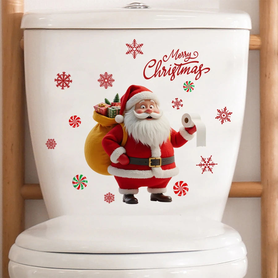 Merry Christmas Santa Toilet Stickers - Removable PVC For Bedroom Living Room Bathroom Decoration Toilet Decal