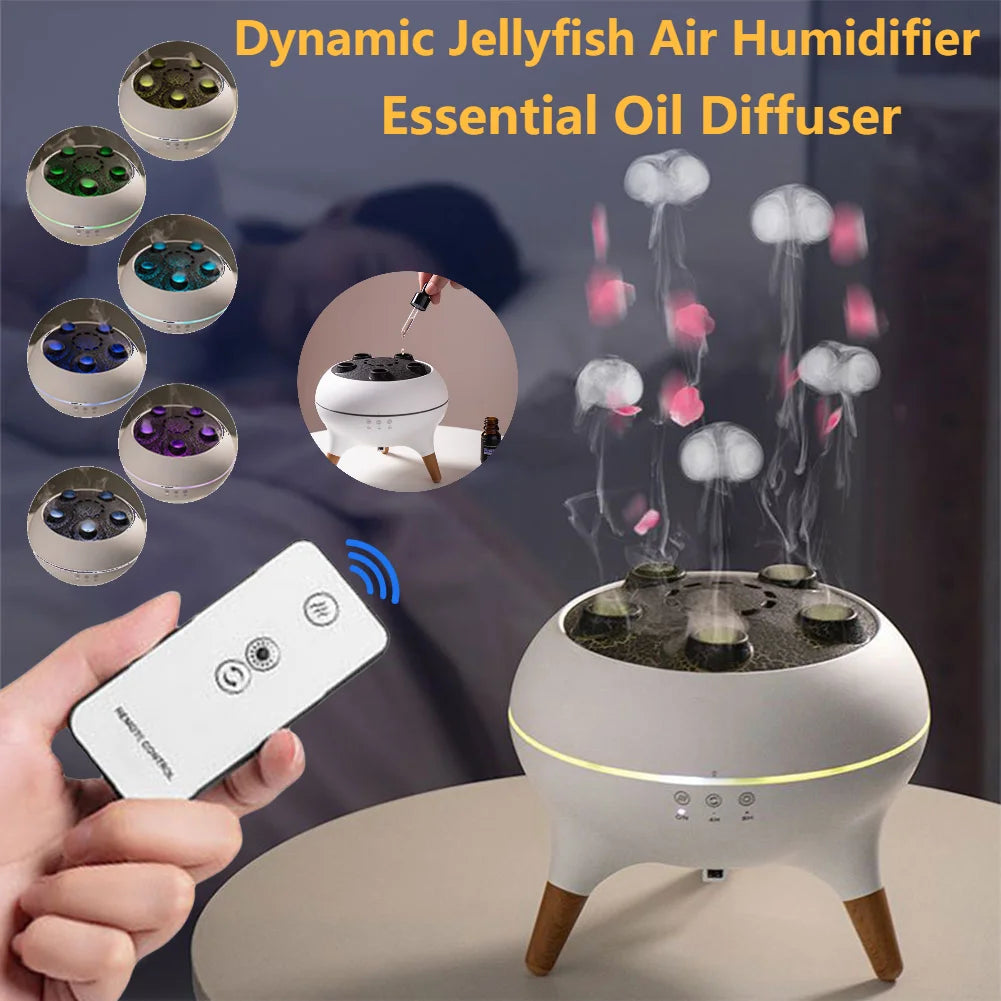 New Dynamic Jellyfish Air Humidifier 250ml Essential Oil Diffuser Remote Control Bedroom Humidifier With 7 Colorful Night Lights