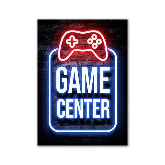 Motivational Neon Effect Game Slogan Pictures Flat Printed on Canvas Wall Posters and Paintings for Game Room Decor Gamers’ Gift