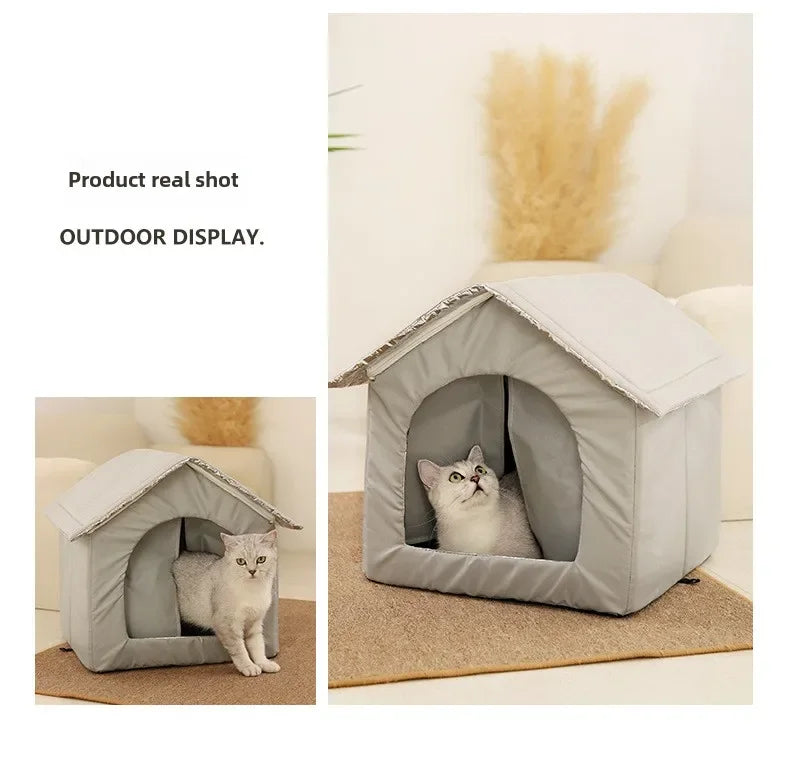 Waterproof Warm Cat Dog House, Winter Outdoor Stray Pet Cave Bed, Foldable Small Dog Puppy Sleeping Bag for Indoor Use Supplies
