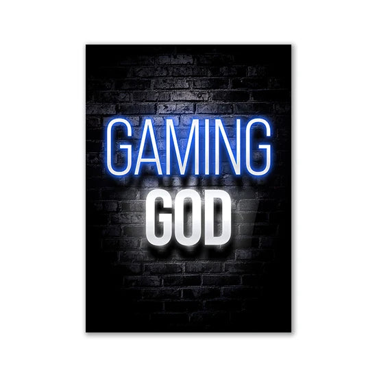 Motivational Neon Effect Game Slogan Pictures Flat Printed on Canvas Wall Posters and Paintings for Game Room Decor Gamers’ Gift
