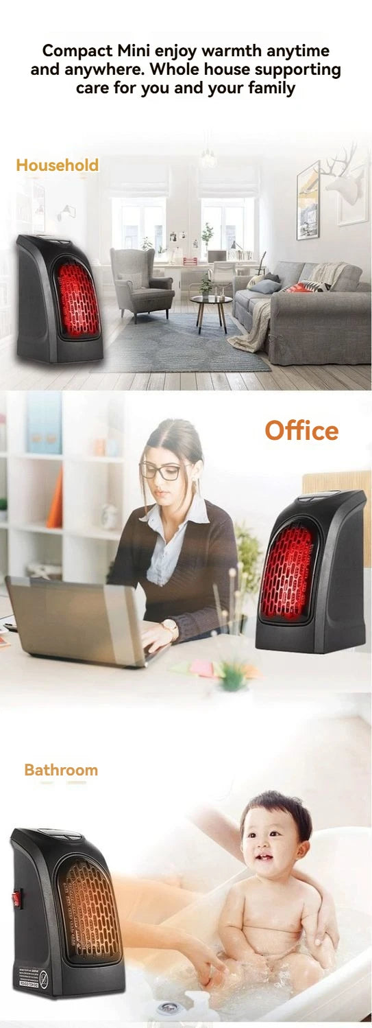 Portable Electric Heater, Plug-In Wall Heater for Rooms, Mini Radiator Fan Warmer, Compact Home Heating Appliance