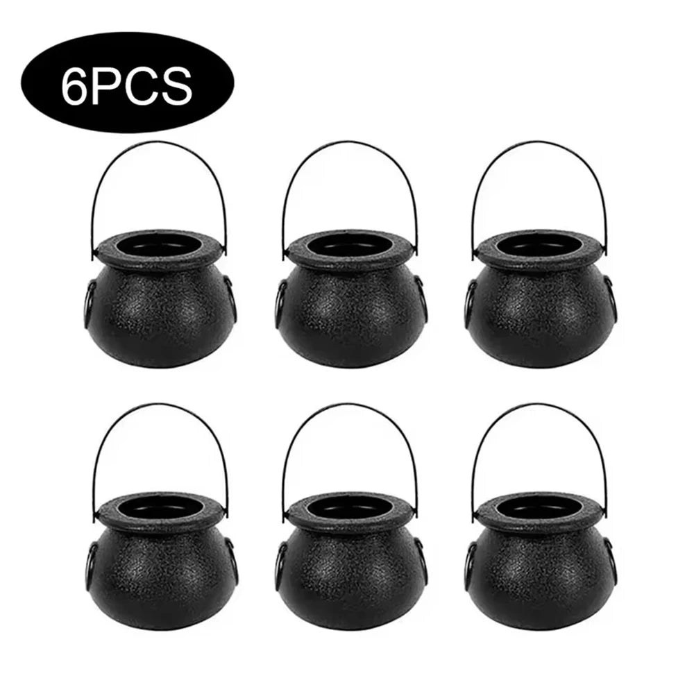 Mini Black Plastic Witches Cauldron,Halloween Witch Cauldron Decoration Pumpkin Treat Bucket,Candy Basket,Trick Or Treat