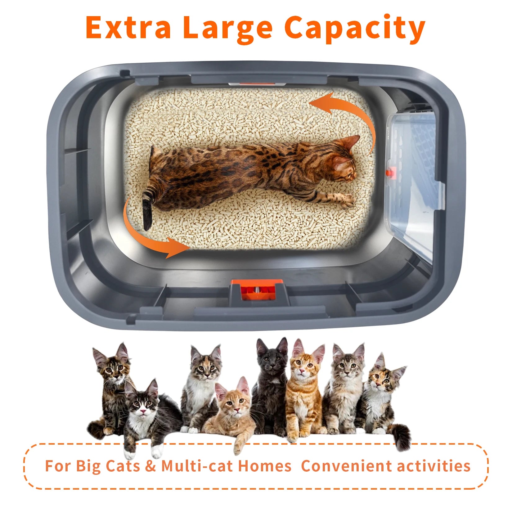 Extra Large Stainless Steel Cat Litter Box Full Enclosed Cat Litter Tray Pan High Sided Enclosure Removable Lid with Scoop