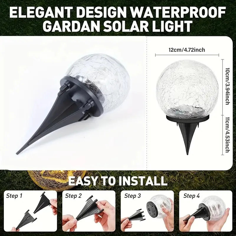 1-4 Packs Solar LED Light Cracked Glass Ball for Garden Outdoor Path for Patio and Yard Lawn Backyard Festival Decoration Lamp