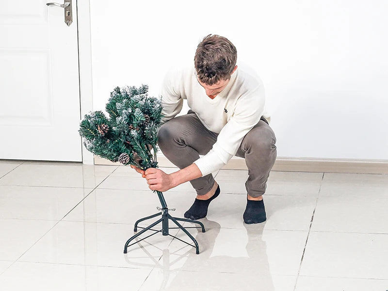 Homde Pencil Christmas Tree 5 Foot Pre-Lit Artificial Christmas Tree Flocked Snow Pine Cone 140 Warm White Light Holiday Decor