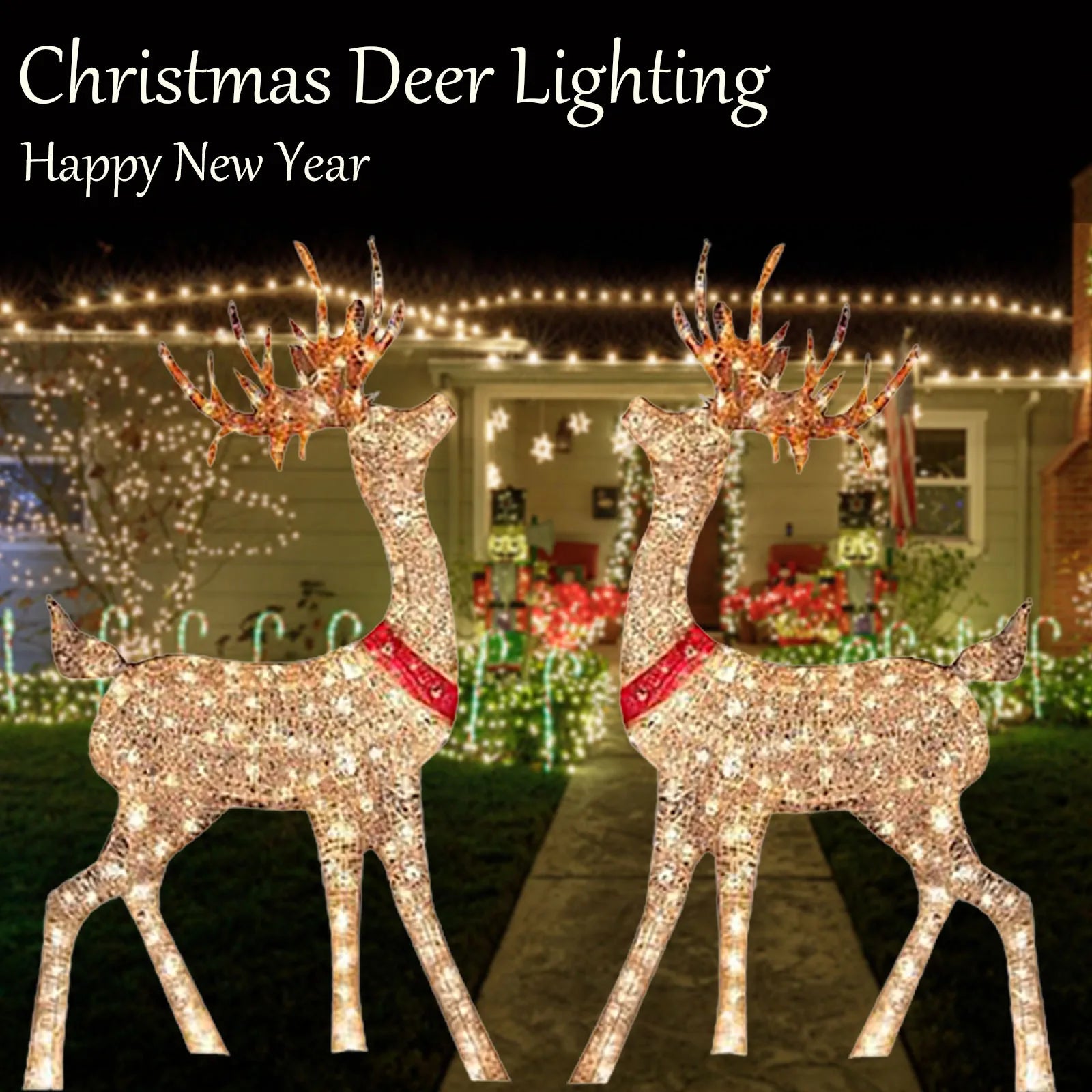 Christmas Outdoor Cute Deer Lighting ,Lighted Christmas Deer Sleigh Outdoor Yard Decoration Winter Decoration For Front Yards