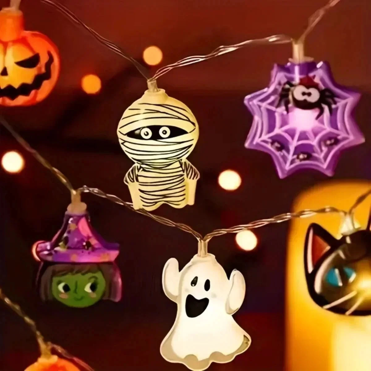 10/20/40Led Halloween StringLights Hanging Starburst Battery Elk Camping Curtain Operated Spider Ghost Skeleton Flash Waterproof