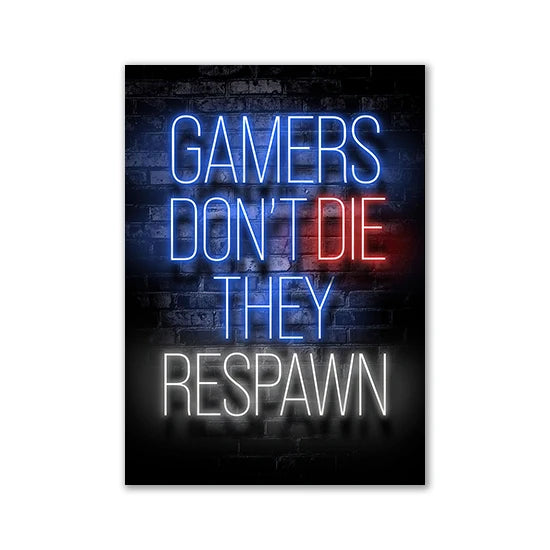 Motivational Neon Effect Game Slogan Pictures Flat Printed on Canvas Wall Posters and Paintings for Game Room Decor Gamers’ Gift