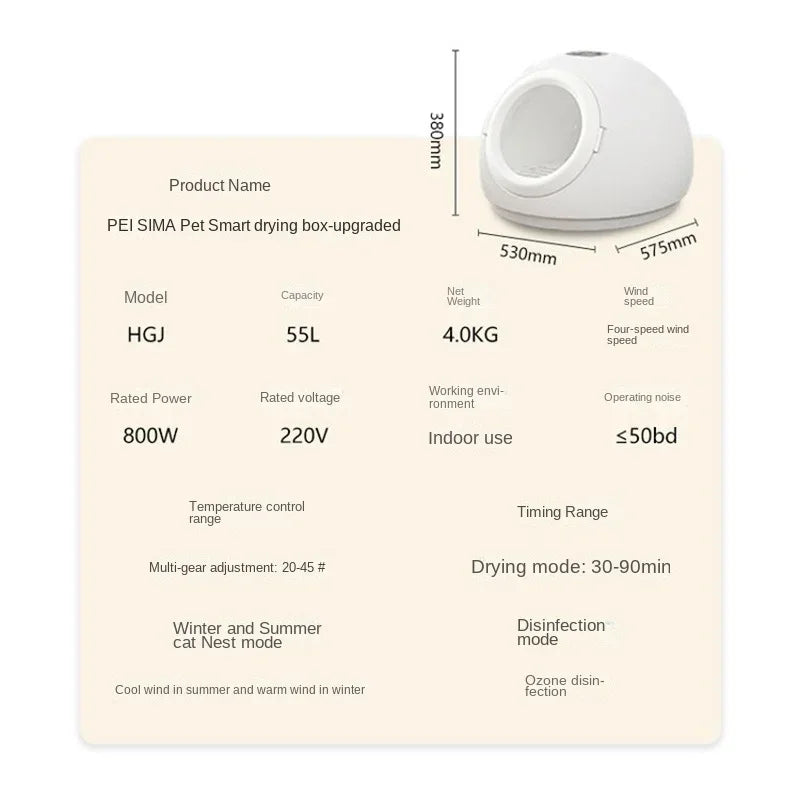 Smart Pet Drying Box, Automatic Temperature Control Dryer, Water Sterilization, Anti Cold, Beauty Equipment, Cats and Dogs