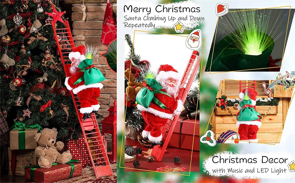 Santa Claus Doll Climbing Ladder with Music Christmas Tree Ornaments Decorations for Home 2025 Navidad New Year Kids Gift