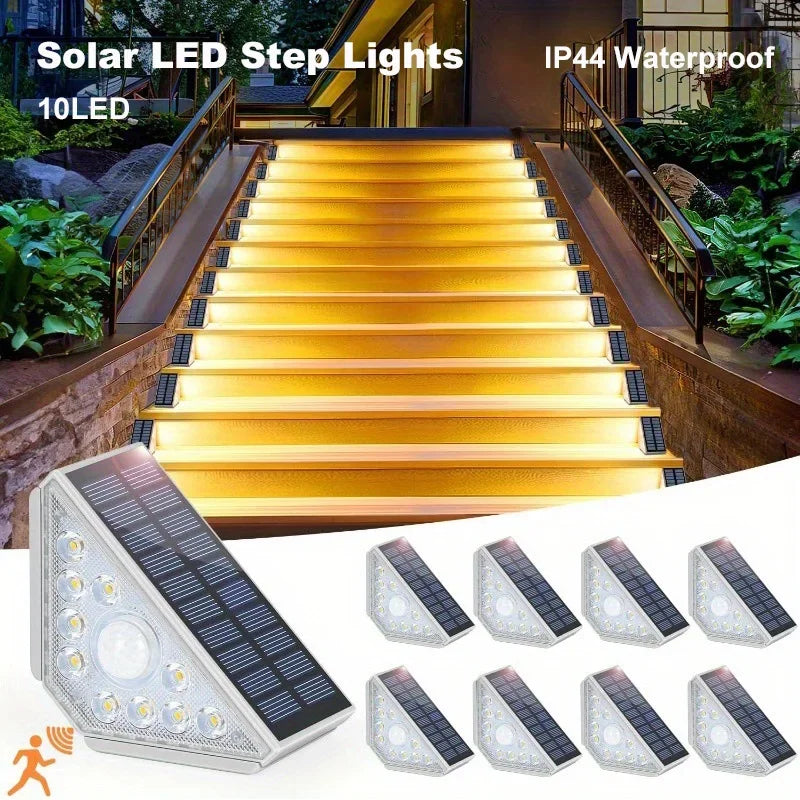 LED Solar Stair Light Lamp Motion Sensor Waterproof Passage Courtyard Guardrail Step Night Light for Outdoor Garden Terrace
