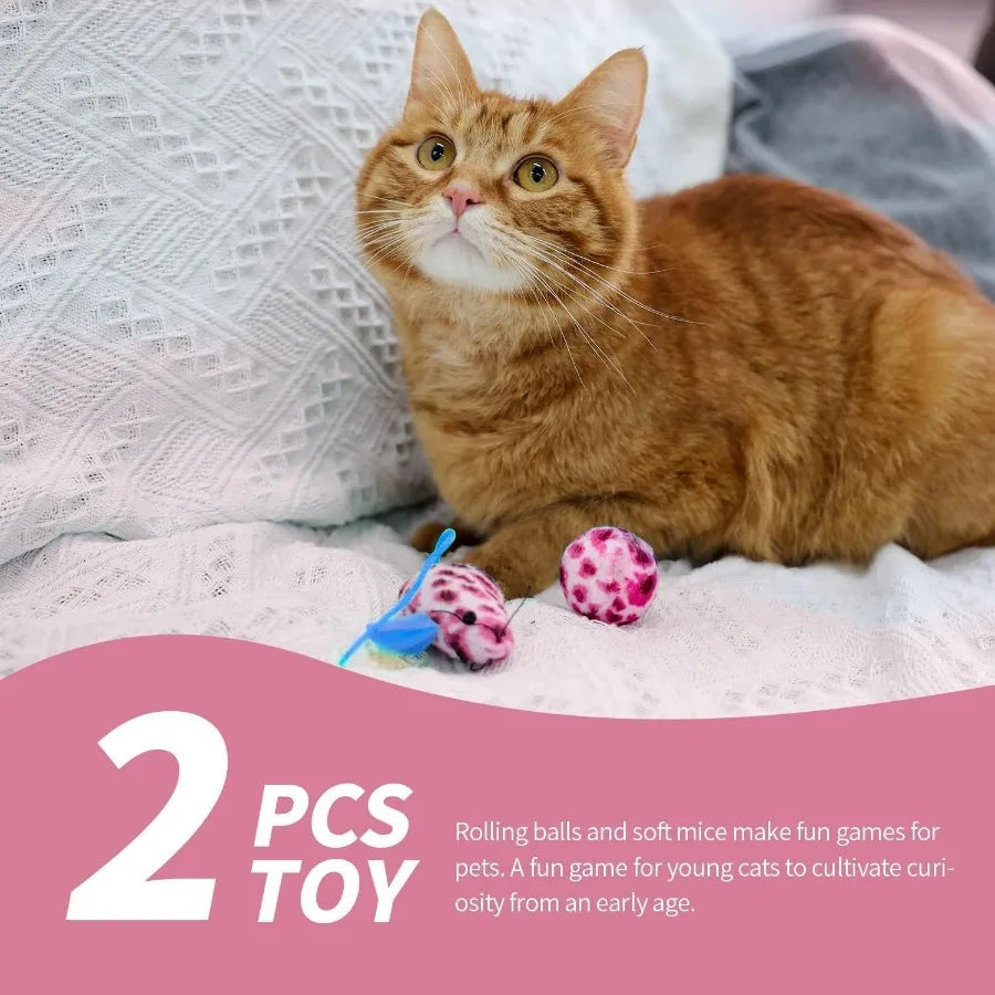 Pink Small Cat Litter Box Set for Kittens with Low Entry Design Includes Plastic Litter Box Scooper Bowls Mouse Toy and Ball To