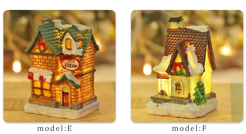 1~6pcs LED Night Light Christmas Ornaments 2025 Luminous Castle Snow House Sculpture Xmas Decoration for Home New Year Navidad