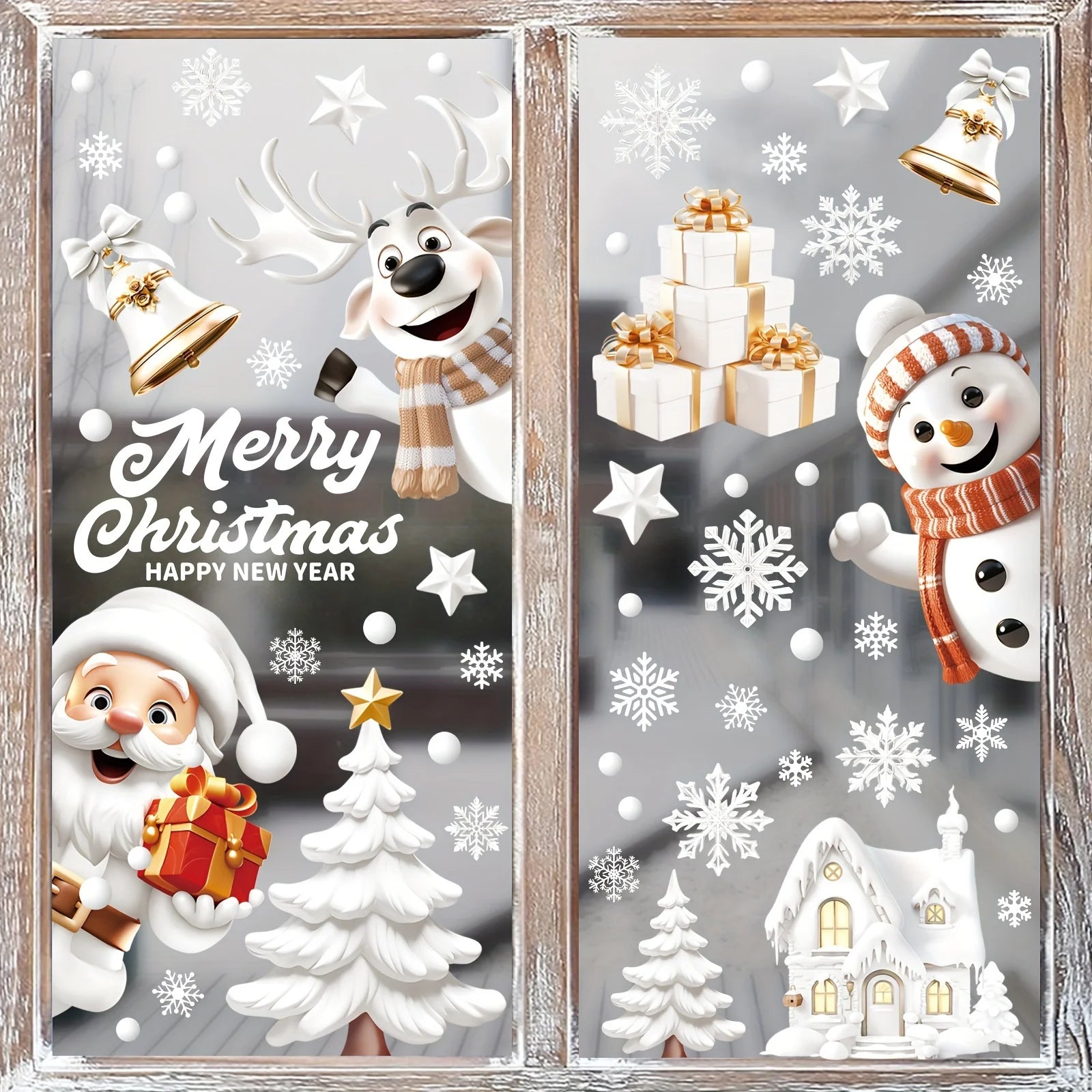146-Piece Double-Sided Christmas Window Cling Set - Festive Reusable PVC Decorations with Santa, Snowman, Reindeer